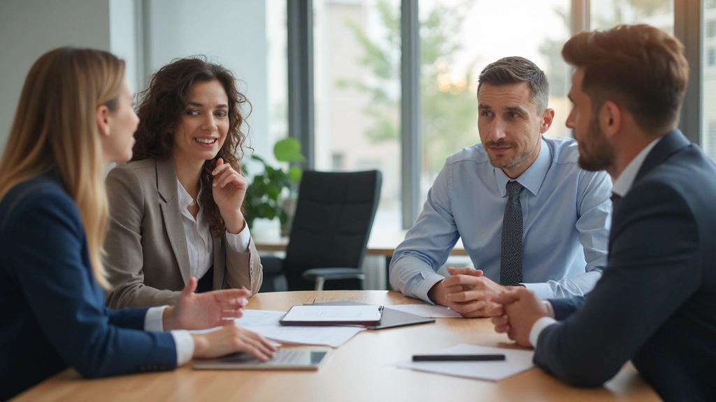 Группа профессионалов обсуждает проект за столом в дружелюбной атмосфере