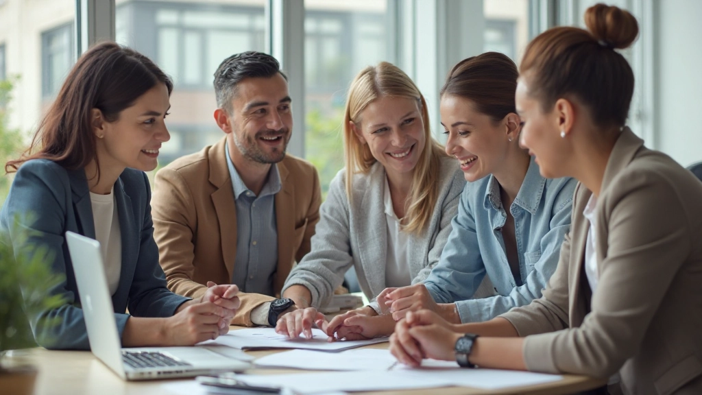 Многонациональная команда сотрудников совместно работает над проектом в современном офисе