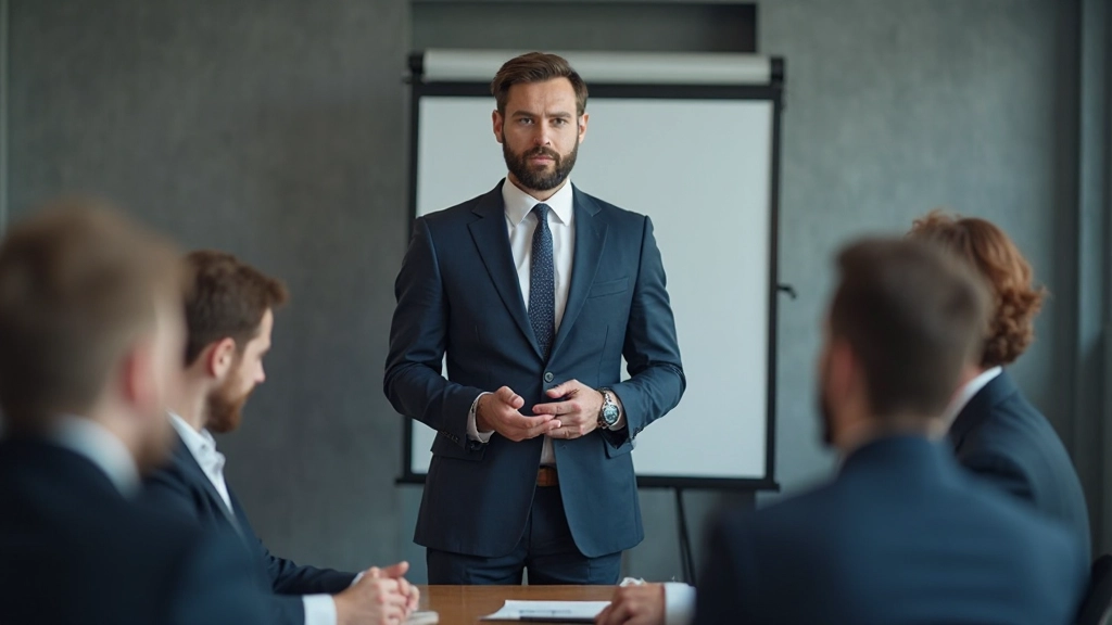 Лидер проводит мотивационное совещание с командой профессионалов